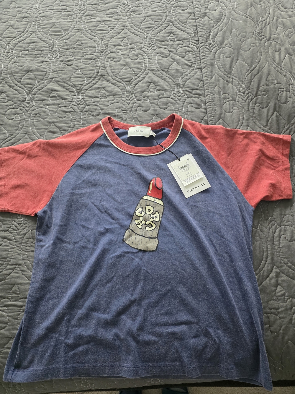 Coach Graphic Raglan Tee in Navy and Red